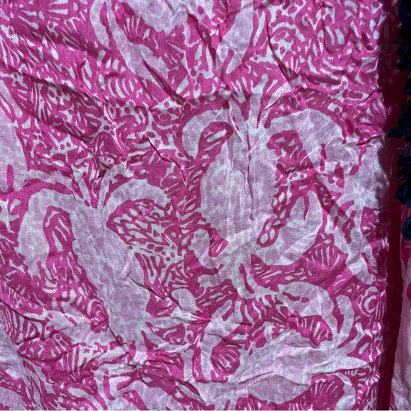 Lilly Pulitzer Pink Crab Print Blue Tassel Riley Infinity Loop Scarf - Picture 7 of 8